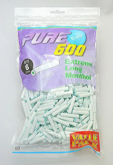 PURE滤嘴细支超长款薄荷味6mm*30mm大包装 · 手卷耗材/ピュア・スリム・エクストリーム・ロング・メンソール・フィルター バリューパック（600）